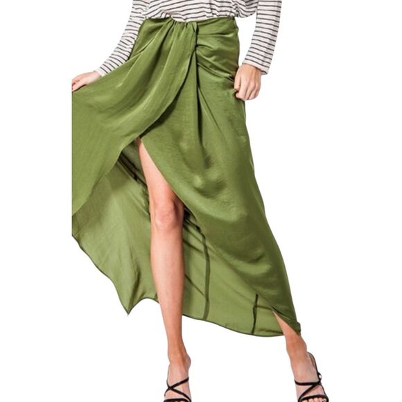 Nordstrom Rack Favlux Green Faux Wrap Shimmer Maxi Skirt Size Large - Picture 1 of 16